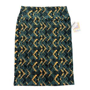 LuLaRoe Skirt Womens L Green Yellow Cassie Straight Midi‎ Geometric Stretch NWT